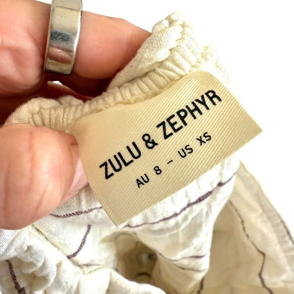 ZULU & ZEPHYR FLOWY BEACHY CREAM STRAPLESS STRIPED BOHO TOP WOMENS SIZE XS - Picture 6 of 6